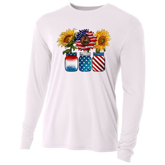 America Sunflower USA Flag Flower T For American 4th Of July Cooling Performance Long Sleeve Crew