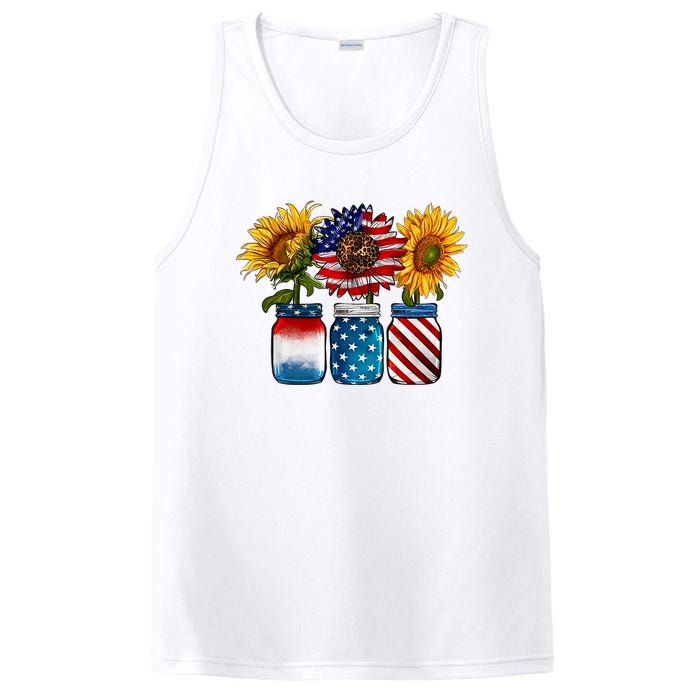 America Sunflower USA Flag Flower T For American 4th Of July PosiCharge Competitor Tank