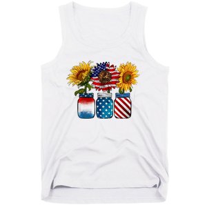 America Sunflower USA Flag Flower T For American 4th Of July Tank Top