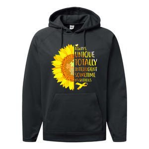 Autism Sunflower Unique Totally Intelligent Mysterious Performance Fleece Hoodie