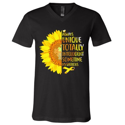 Autism Sunflower Unique Totally Intelligent Mysterious V-Neck T-Shirt
