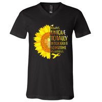 Autism Sunflower Unique Totally Intelligent Mysterious V-Neck T-Shirt