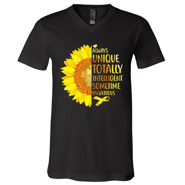 Autism Sunflower Unique Totally Intelligent Mysterious V-Neck T-Shirt