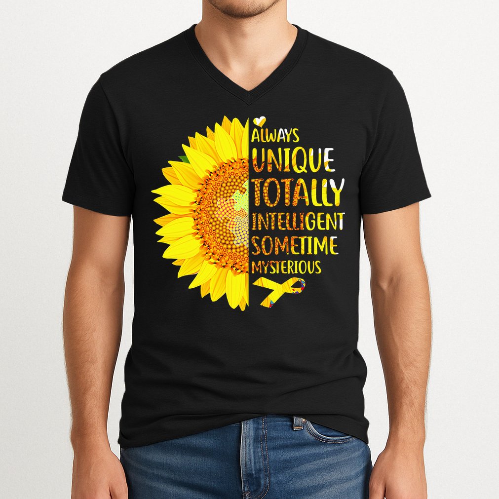 Autism Sunflower Unique Totally Intelligent Mysterious V-Neck T-Shirt