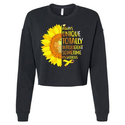 Autism Sunflower Unique Totally Intelligent Mysterious Cropped Pullover Crew
