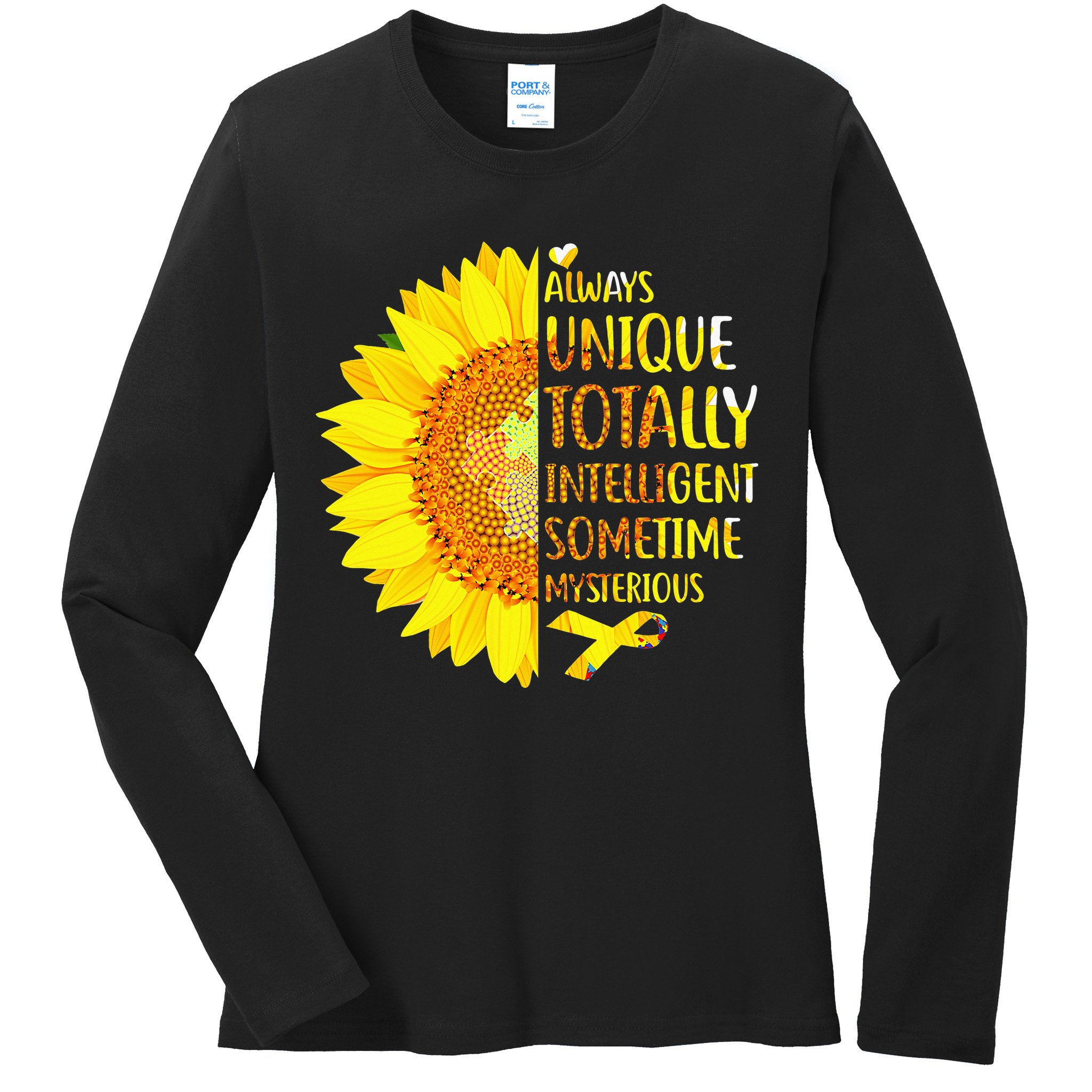 Autism Sunflower Unique Totally Intelligent Mysterious Ladies Long Sleeve Shirt