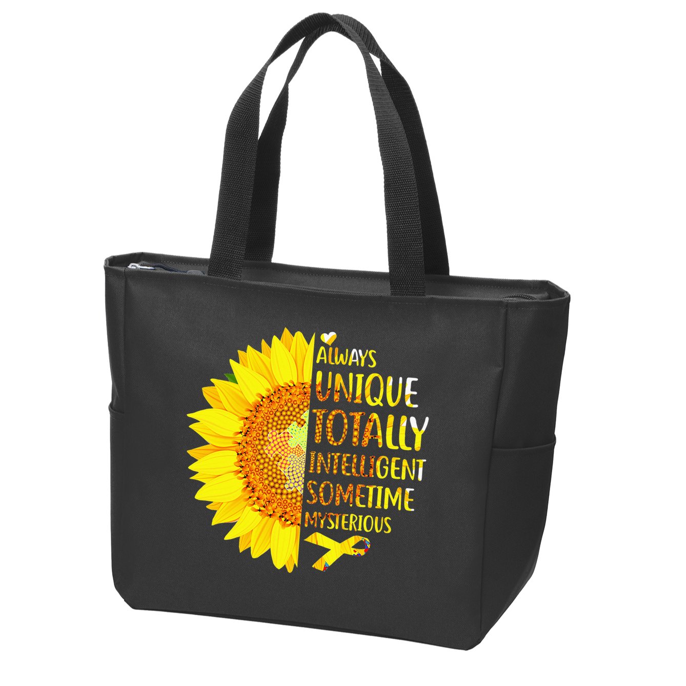 Autism Sunflower Unique Totally Intelligent Mysterious Zip Tote Bag