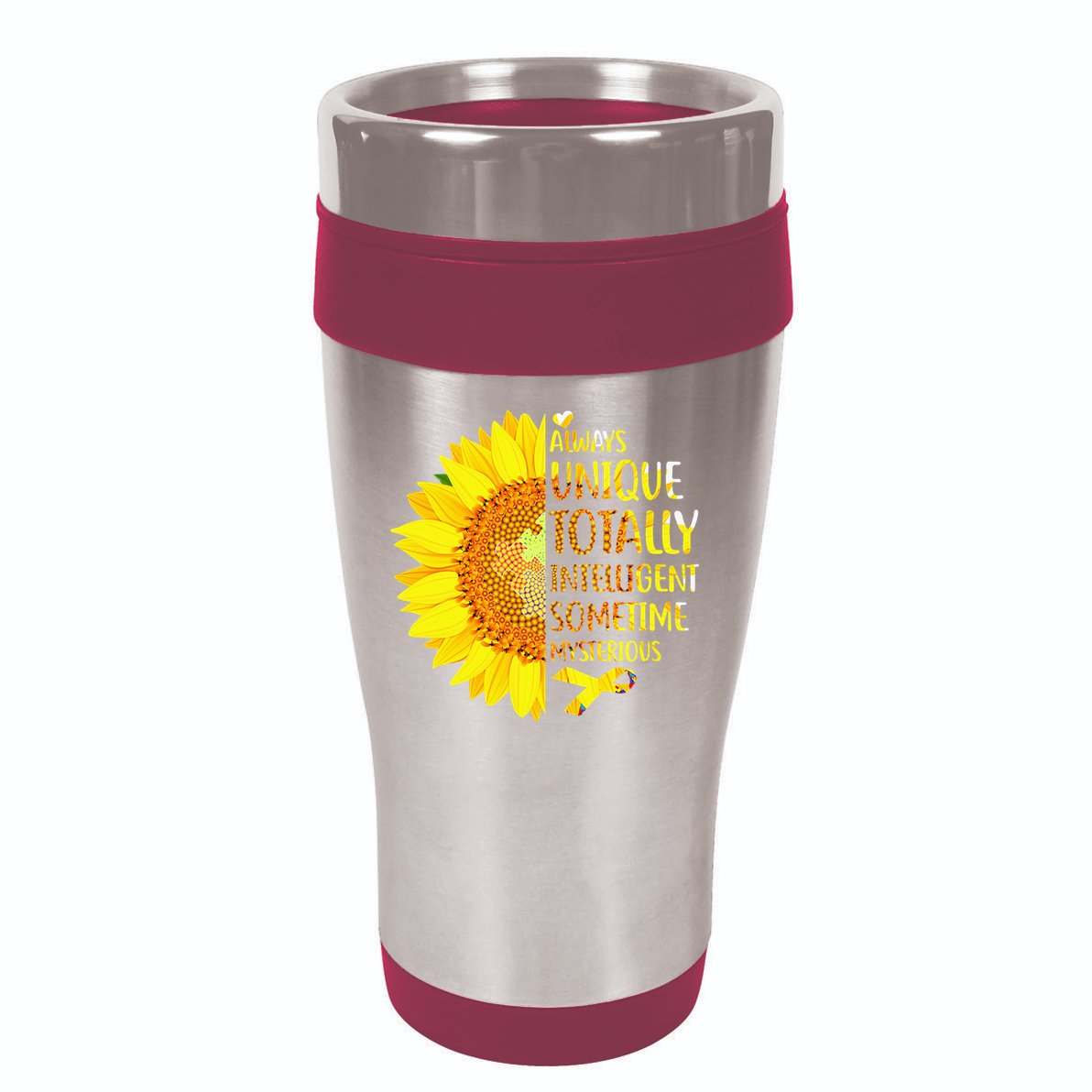 Autism Sunflower Unique Totally Intelligent Mysterious 16oz Travel Tumbler
