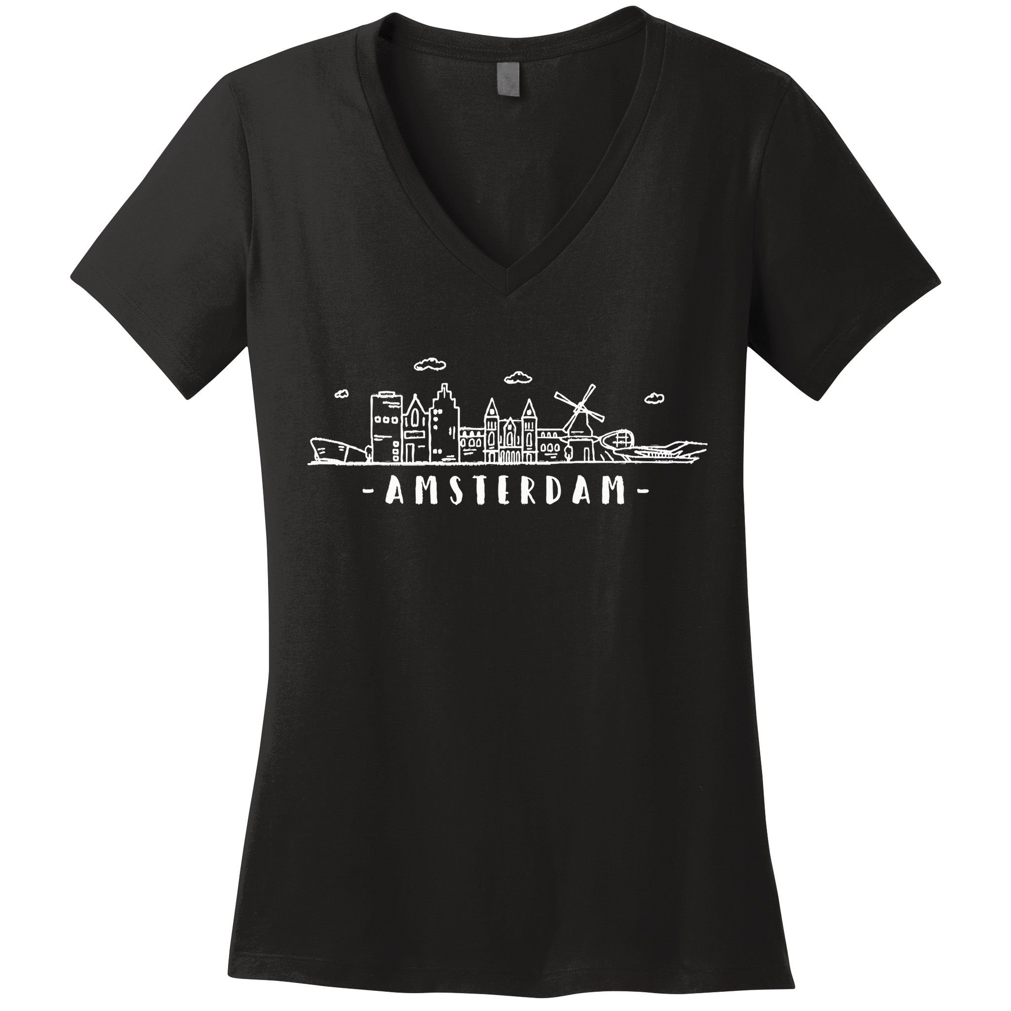 Amsterdam Skyline Vintage Netherlands Holland Souvenir Women's V-Neck T-Shirt