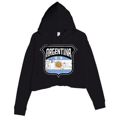 Argentina Soccer Vintage Country Flag Crest Shield Meaningful Gift Crop Fleece Hoodie