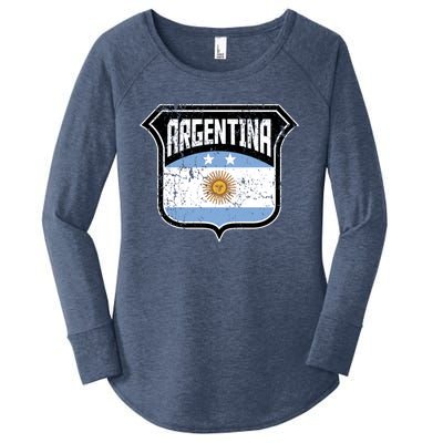 Argentina Soccer Vintage Country Flag Crest Shield Meaningful Gift Women's Perfect Tri Tunic Long Sleeve Shirt