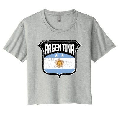 Argentina Soccer Vintage Country Flag Crest Shield Meaningful Gift Women's Crop Top Tee