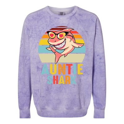 Auntie Shark Vintage Retro Pajamas Shark Lover Father's Day Colorblast Crewneck Sweatshirt