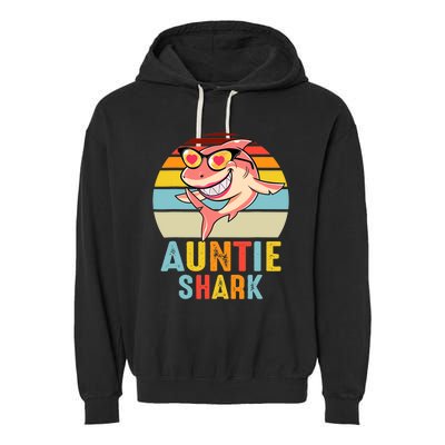 Auntie Shark Vintage Retro Pajamas Shark Lover Father's Day Garment-Dyed Fleece Hoodie