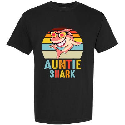 Auntie Shark Vintage Retro Pajamas Shark Lover Father's Day Garment-Dyed Heavyweight T-Shirt