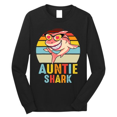 Auntie Shark Vintage Retro Pajamas Shark Lover Father's Day Long Sleeve Shirt