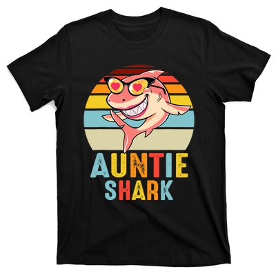 Auntie Shark Vintage Retro Pajamas Shark Lover Father's Day T-Shirt