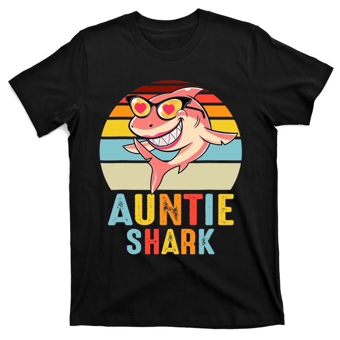 Auntie Shark Vintage Retro Pajamas Shark Lover Father's Day T-Shirt