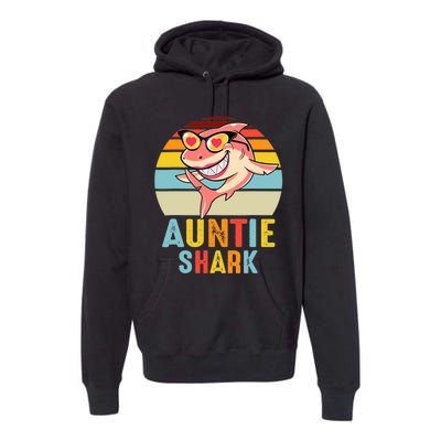 Auntie Shark Vintage Retro Pajamas Shark Lover Father's Day Premium Hoodie