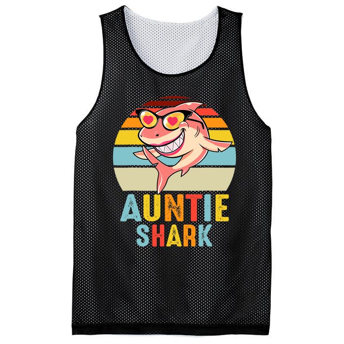 Auntie Shark Vintage Retro Pajamas Shark Lover Father's Day Mesh Reversible Basketball Jersey Tank