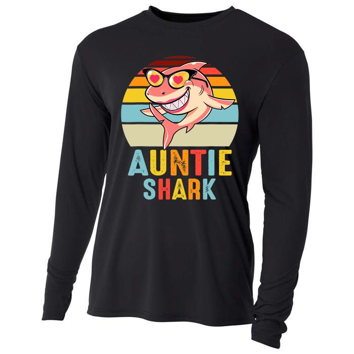 Auntie Shark Vintage Retro Pajamas Shark Lover Father's Day Cooling Performance Long Sleeve Crew