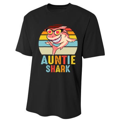 Auntie Shark Vintage Retro Pajamas Shark Lover Father's Day Performance Sprint T-Shirt