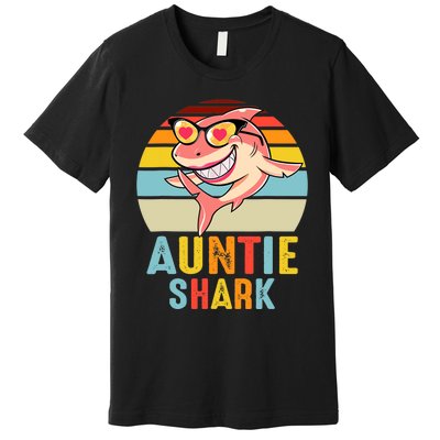 Auntie Shark Vintage Retro Pajamas Shark Lover Father's Day Premium T-Shirt