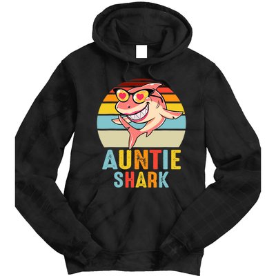 Auntie Shark Vintage Retro Pajamas Shark Lover Father's Day Tie Dye Hoodie