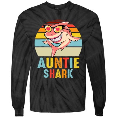 Auntie Shark Vintage Retro Pajamas Shark Lover Father's Day Tie-Dye Long Sleeve Shirt