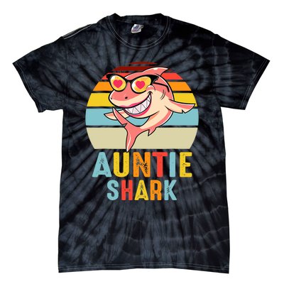 Auntie Shark Vintage Retro Pajamas Shark Lover Father's Day Tie-Dye T-Shirt