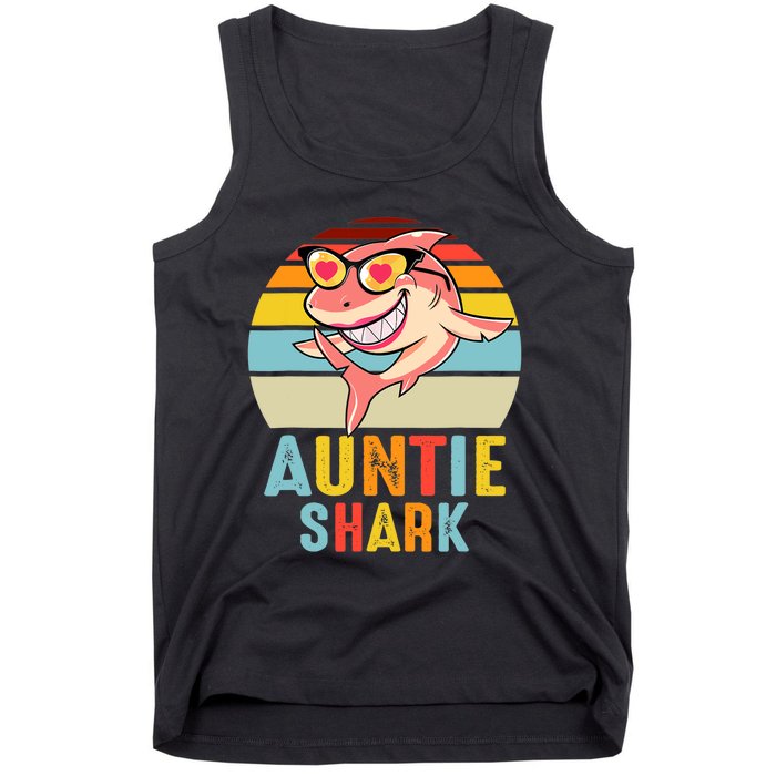 Auntie Shark Vintage Retro Pajamas Shark Lover Father's Day Tank Top