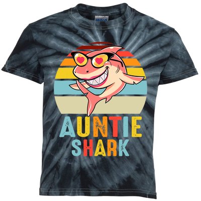 Auntie Shark Vintage Retro Pajamas Shark Lover Father's Day Kids Tie-Dye T-Shirt