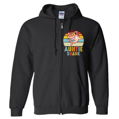 Auntie Shark Vintage Retro Pajamas Shark Lover Father's Day Full Zip Hoodie