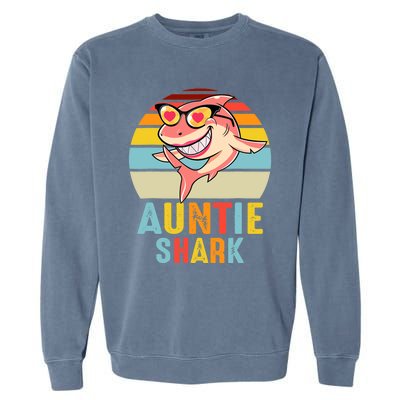 Auntie Shark Vintage Retro Pajamas Shark Lover Father's Day Garment-Dyed Sweatshirt