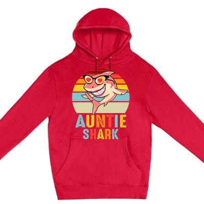 Auntie Shark Vintage Retro Pajamas Shark Lover Father's Day Premium Pullover Hoodie