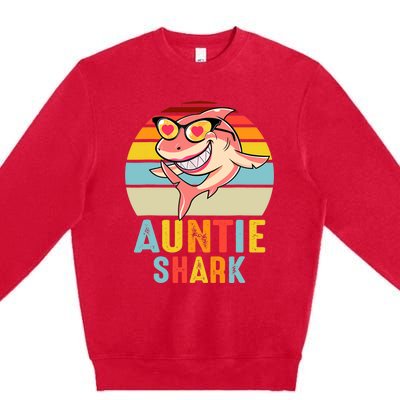 Auntie Shark Vintage Retro Pajamas Shark Lover Father's Day Premium Crewneck Sweatshirt