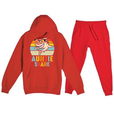 Auntie Shark Vintage Retro Pajamas Shark Lover Father's Day Premium Hooded Sweatsuit Set