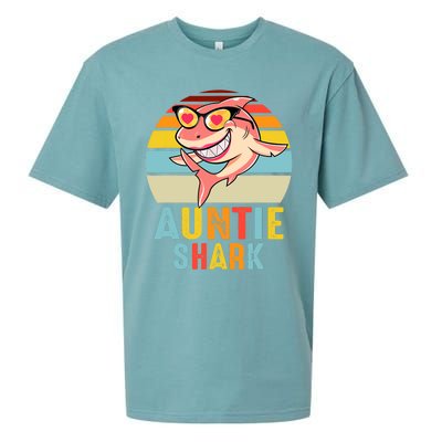 Auntie Shark Vintage Retro Pajamas Shark Lover Father's Day Sueded Cloud Jersey T-Shirt