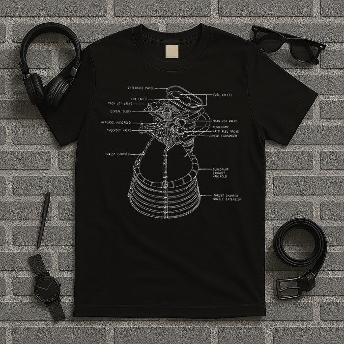 Apollo Saturn V F 1 Space Rocket Engine Blueprint T-Shirt