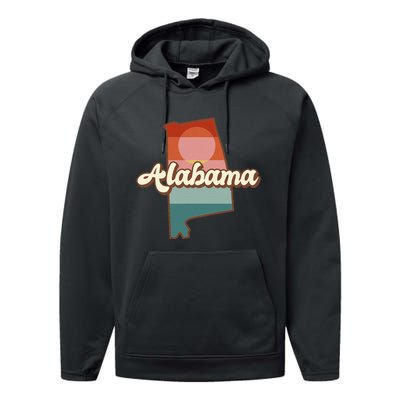 Alabama Silhouette Vintage Retro State Of Alabama Usa Performance Fleece Hoodie