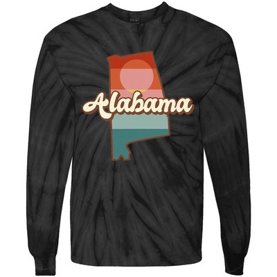 Alabama Silhouette Vintage Retro State Of Alabama Usa Tie-Dye Long Sleeve Shirt