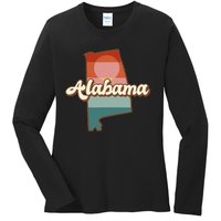 Alabama Silhouette Vintage Retro State Of Alabama Usa Ladies Long Sleeve Shirt