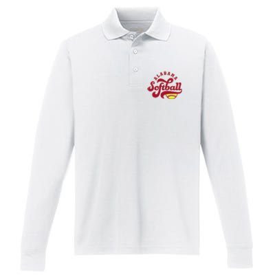 Alabama Softball Vintage Team Retro Softball Fan Performance Long Sleeve Polo