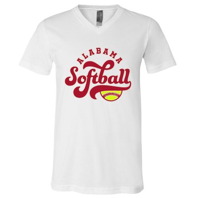 Alabama Softball Vintage Team Retro Softball Fan V-Neck T-Shirt