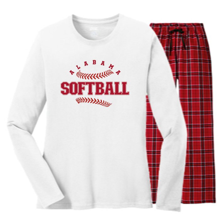 Alabama Softball Vintage Team Retro Softball Fan Women's Long Sleeve Flannel Pajama Set 