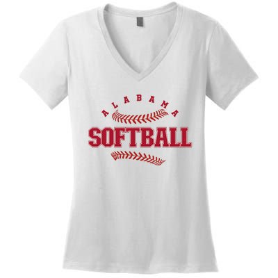 Alabama Softball Vintage Team Retro Softball Fan Women's V-Neck T-Shirt