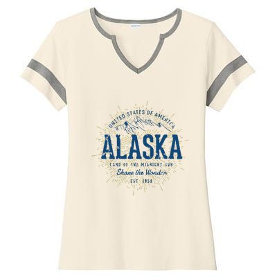 Alaska State Vintage Retro Alaska Ladies Halftime Notch Neck Tee