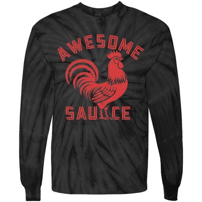Awesome Sauce With Picture Of Rooster Funny Retro Tie-Dye Long Sleeve Shirt