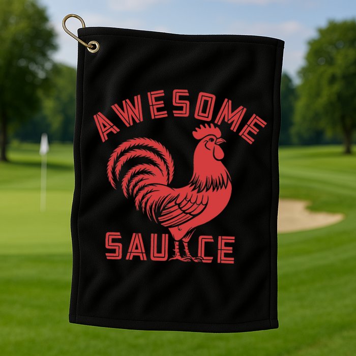 Awesome Sauce With Picture Of Rooster Funny Retro Golf Towel