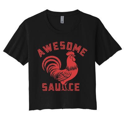 Awesome Sauce With Picture Of Rooster Funny Retro Crop Top
